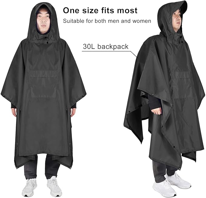 TOMSHOO Multifunctional Raincoat with Hood Hiking Cycling Rain Cover Lightweight Poncho Rain Coat Outdoor Camping Tent Mat