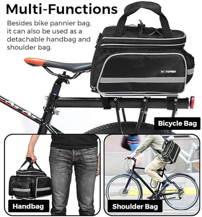 Homa Rear Seat Trunk Bag, Waterproof Multi Function Bicycle Panniers Bike Rear Bag Carrying Luggage Package Rack Panniers with Rainproof Cover (Black)
