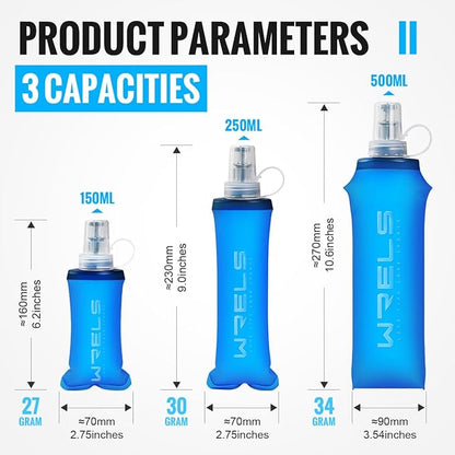 TPU Collapsible Soft Flask,Lightweight PBA Free Folding Running Water Bottles,Leakproof Durable Hydration Flask for Outdoors (500ml/16.9oz-2 Packs-Dark Blue)