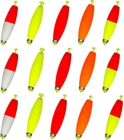 15 PCS Fishing Bobbers Floats EVA Foam Weighted Bobbers Snap-On Peg Floats Oval Fishing Bobbers for Bass Trout Crappie