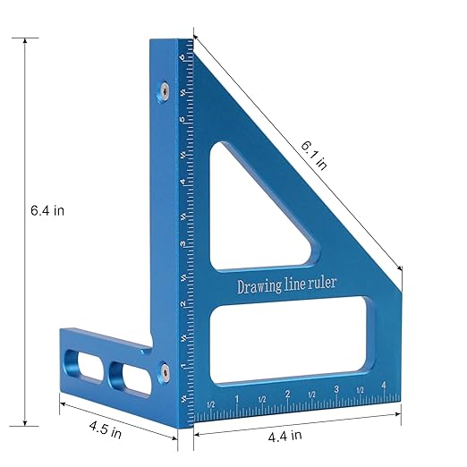 6" Imperial 3D Multi-Angle Measuring Ruler,45/90 Degree Aluminum Alloy Woodworking Square Protractor,Drawing Line,Miter Triangle Ruler High Precision Layout Measuring Tool for Woodworking