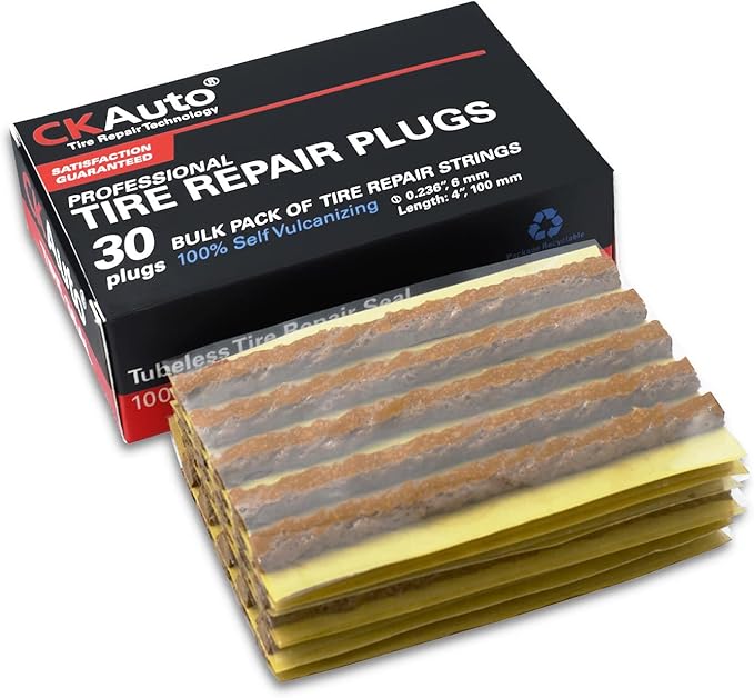 CKAuto 30pcs 4" Brown Tire Repair Strings, Automotive Tool Tire Repair Plugs for Tubeless Off-Road Tires Car, Bike, ATV, UTV, Wheelbarrow, Mower
