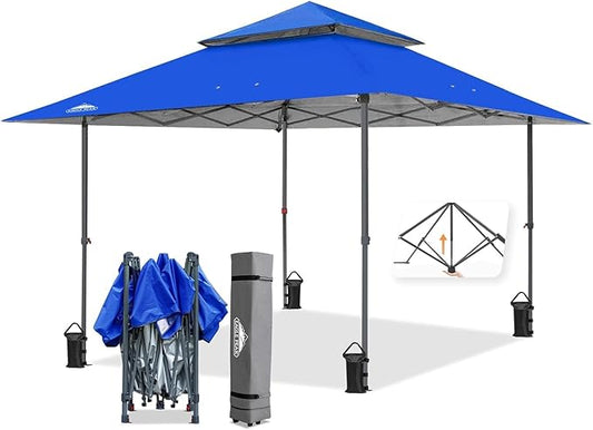 EAGLE PEAK 13x13 Straight Leg Pop Up Canopy Tent Instant Outdoor Canopy Easy Single Person Set up Folding Shelter w/Auto Extending Eaves 169 Square Feet of Shade (Blue)