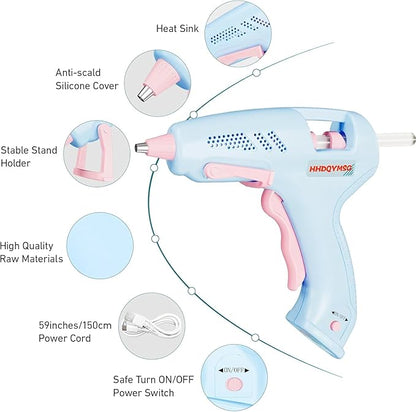 Cordless Hot Glue Gun, 20W Hot Glue Gun with 30PCS Premium Glue Sticks & 1m USB-C Cable, 2000mAh Built-in Battery Suitable for School Craft, Home Repair, DIY