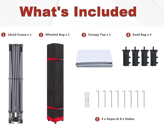 ABCCANOPY 10x10 Pop Up Canopy - Outdoor Patio Portable Canopy Tent Gazebo Heavy Duty for Backyard and Deck with 4 Sandbags and 8 Stakes(White, 10x10)