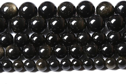 8MM 46PCS Natural Stone Golden Obsidian Loose Spacer Beads for Jewelry Making DIY Bracelet