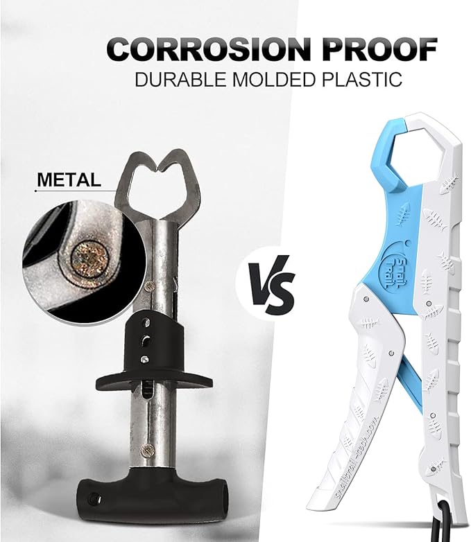 SNAIL TRAIL 7.5''/9'' Floating Fish Gripper, Fishing Grabber, Catfish Mouth Pliers, Caught Bass Holder, Digital Scale Hook Clamp, Saltwater Lip Grip Tool with Lanyard, Gifts for Men