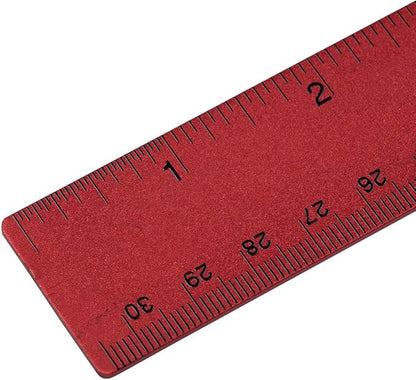 JAM PAPER Strong Aluminum Ruler - 12 Inch - Metal Ruler with Non-Skid Cork Backing - Red Metallic - Sold Individually