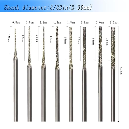 𝐋𝐮𝐨 𝐤𝐞 8 Pcs Needle Shape Diamond Burr - 3/32'' Shank Extra Long Bead Reamer Diamond Burs for Rotary Tool Includes Dremel