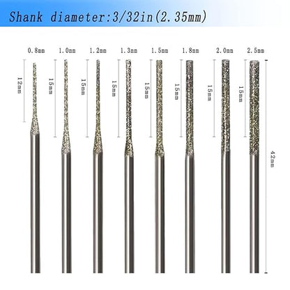 𝐋𝐮𝐨 𝐤𝐞 8 Pcs Needle Shape Diamond Burr - 3/32'' Shank Extra Long Bead Reamer Diamond Burs for Rotary Tool Includes Dremel