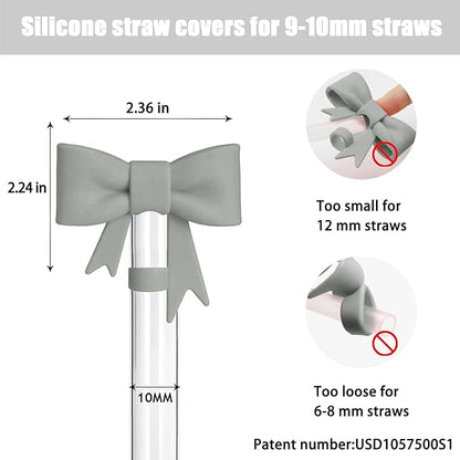4Pcs Silicone Straw Toppers Covers for Stanley Cups 40/30oz 10mm(0.4in) Gray Dust-Proof Bow Straw Covers Toppers Suitbale for Stanley Cup Accessories Reusable Straws Caps