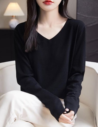 Chanyarn Women's 100% Merino Wool Base Layer Shirt Tops V Neck Long Sleeve Travel Hiking Tee T Shirt Pullover Sweater