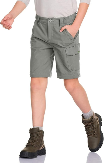CQR Kids Youth Hiking Cargo Pants, UPF 50+ Quick Dry Convertible Zip Off Pants, Outdoor Camping Pants