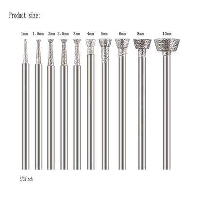 𝐋𝐮𝐨 𝐤𝐞 10 Pcs Inverted Trapezoidal Shape Diamond Burr - 3/32'' Shank Diamond Burs Stone Carving Bits for Rotary Tools