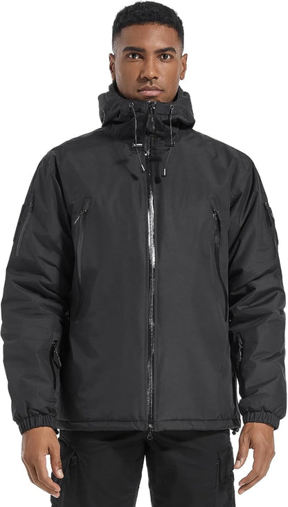 Men's Lightweight Softshell Jacket Waterproof Insulated Windbreaker Tactical Jacket Coat with Hood