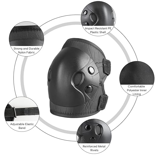 Cockchafer Kids and Youth Knee Elbow Wrist Guards Protective Gear Set for Skateboarding, Roller Skating, Inline Skating, Scooter Riding, BMX Biking (Black, Small)