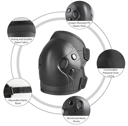 Cockchafer Kids and Youth Knee Elbow Wrist Guards Protective Gear Set for Skateboarding, Roller Skating, Inline Skating, Scooter Riding, BMX Biking (Black, Medium)
