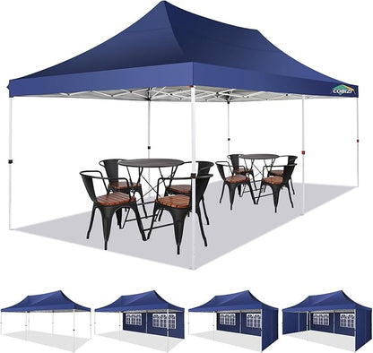 COBIZI 10x20 Pop Up Canopy Tent with Sidewalls,Party Tent Outdoor Gazebos, Waterproof & UV50+,3 Adjustable Heights,Higher Frame Design - Extra Tall for Parties Backyard,Weddings,Markets,(Dark Blue)