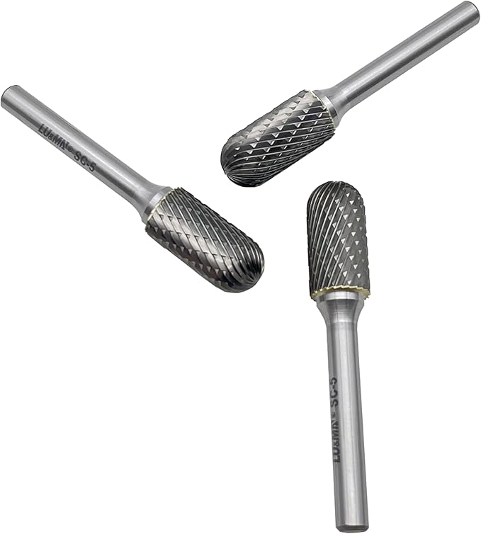 LU&MN Tungsten Carbide Burr Cylinder Shape SC-5 with Radius End Double Cut Rotary Burr File (1/2" Cutter Dia X 1"Cutter Length) with 1/4'' shank,3PCS