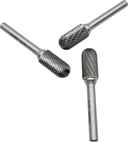 LU&MN Tungsten Carbide Burr Cylinder Shape SC-5 with Radius End Double Cut Rotary Burr File (1/2" Cutter Dia X 1"Cutter Length) with 1/4'' shank,3PCS