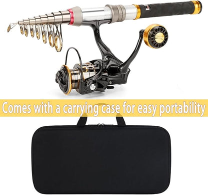 Fishing Rod Telescopic Carbon Fiber Rod Combo with Spinning Reel Portable Tackle Case Fishing Line Artificial Baits and Hooks for Travel Saltwater Freshwater Fishing