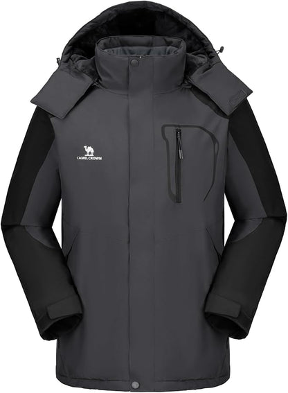 CAMELSPORTS Mens Winter Jacket Waterproof Warm Snow Ski Jackets Faux Fur Fleece Rain Coats with Removable Hood