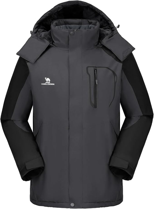 CAMELSPORTS Mens Winter Jacket Waterproof Warm Snow Ski Jackets Faux Fur Fleece Rain Coats with Removable Hood