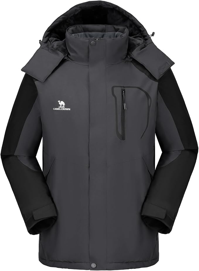 CAMELSPORTS Mens Winter Jacket Waterproof Warm Snow Ski Jackets Faux Fur Fleece Rain Coats with Removable Hood