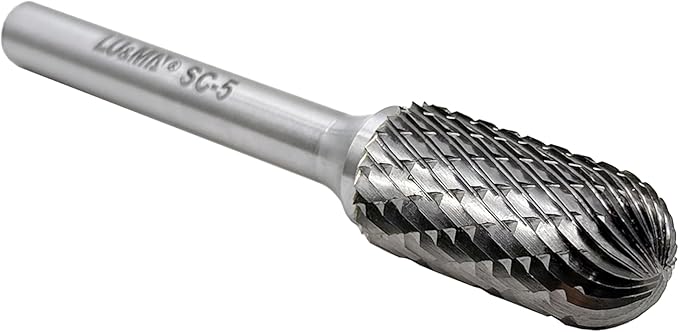 Tungsten Carbide Burr Cylinder Shape SC-5 with Radius End Double Cut Rotary Burr File (1/2" Cutter Dia X 1"Cutter Length) with 1/4'' shank, by LU&MN