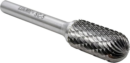Tungsten Carbide Burr Cylinder Shape SC-5 with Radius End Double Cut Rotary Burr File (1/2" Cutter Dia X 1"Cutter Length) with 1/4'' shank, by LU&MN
