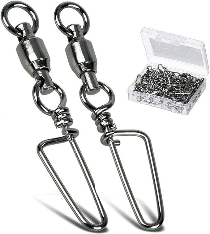 AMYSPORTS Saltwater Connector Fishing Snap Swivel High Strength Snaps Swivel Freshwater Ball Bearing Fishing Swivels Stainless Steel Corrosion Resistant Black Nickel