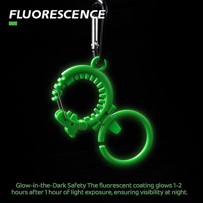 Durable Water Bottle Holder with Carabiner Hook,Towel Loop,Hat Clip,Patented Fluorescent Design for 1.0-1.4(in) Diameter Bottles,Heavy Duty Outdoor Water Bottle Clip for Camping,Travel and Daily Use