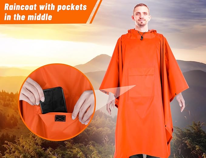 TOMSHOO Multifunctional Raincoat with Hood Hiking Cycling Rain Cover Lightweight Poncho Rain Coat Outdoor Camping Tent Mat