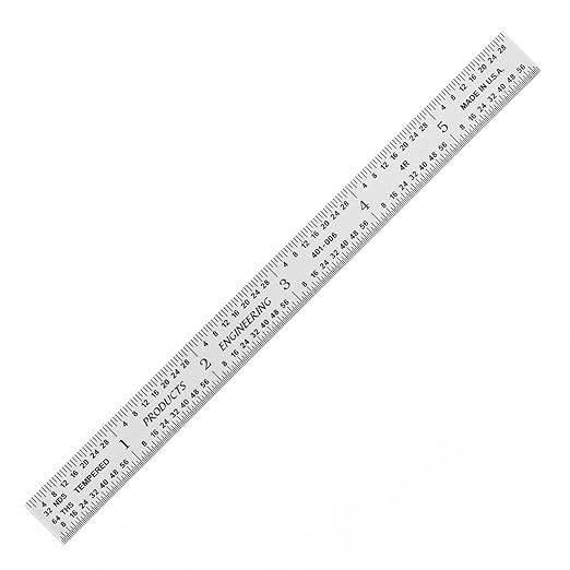 PEC Tools Flexible 6" Steel Ruler, 1/64" Thick X 1/2" Wide, Machinist Metal Ruler Scale with Markings 1/32",1/64",1/8",1/16", Tempered Steel, Made in USA