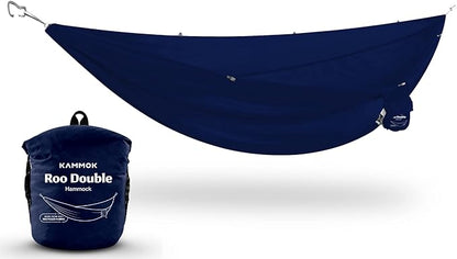 KAMMOK: Roo Double Hammock | Made from Strong & 100% Recycled Water Resistant Ripstop Fabric | Comfortable, Packable, Lightweight (Lifetime Adventure Grade Warranty), Midnight Blue