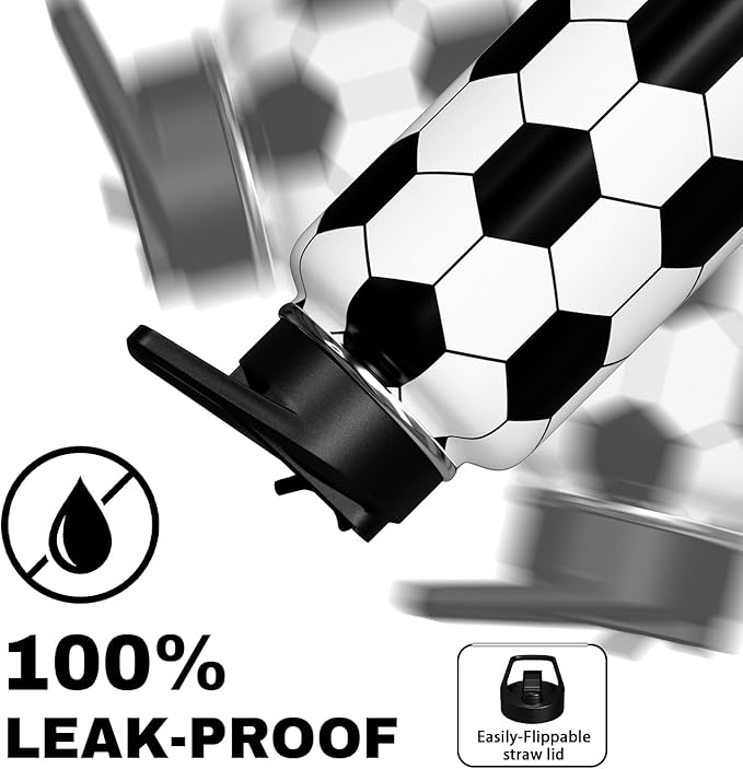 Soccer Water Bottle 32oz Insulated Sports Water Bottles Soccer Gifts for Men Women Gift for Coach Lovers Fan Players Stuff Accessories for Boys Girls