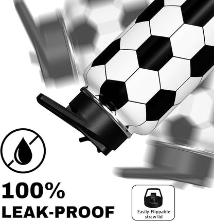 Soccer Water Bottle 32oz Insulated Sports Water Bottles Soccer Gifts for Men Women Gift for Coach Lovers Fan Players Stuff Accessories for Boys Girls