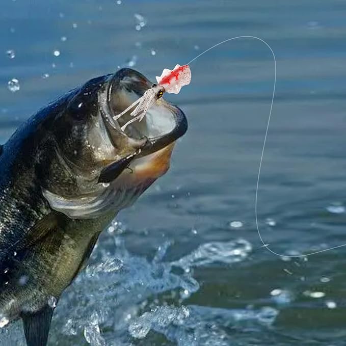 Squid Fishing Lures Large Simulation Luminous Artificial Lures Baits with 3D Holographic Eyes & Treble Hook, Built in Lead Blocks, Lifelike Plastic Fishing Soft Lures for Saltwater Fishing