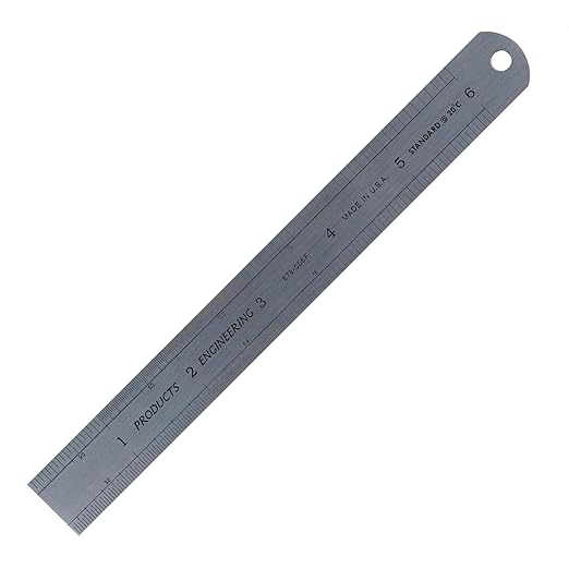 PEC Tools 6" x150mm Steel Ruler, Satin Chrome Finish, Inch/Metric Graduated 16ths/32nds/64ths; 1/50" Thick X 3/4" Wide,10ths/20ths/50ths/100ths; 1.0mm/0.5mm, Special 9 in One Rules,Made in USA.