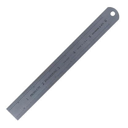 PEC Tools 6" x150mm Steel Ruler, Satin Chrome Finish, Inch/Metric Graduated 16ths/32nds/64ths; 1/50" Thick X 3/4" Wide,10ths/20ths/50ths/100ths; 1.0mm/0.5mm, Special 9 in One Rules,Made in USA.