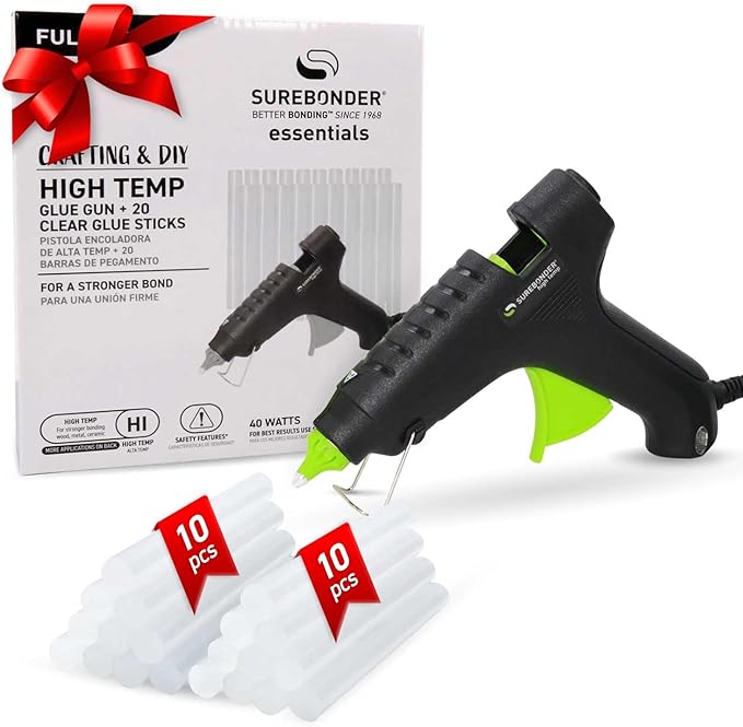Surebonder High Temperature Hot Glue Gun Kit with 20 Full-Size All-Purpose Glue Sticks Included - Perfect for Crafts, DIY Projects, and Quick Repairs
