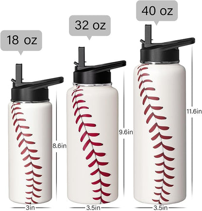 Baseball Water Bottle 18oz Insulated Sports Water Bottles Baseball Gifts for Men Women Gift for Coach Lovers Fan Players Stuff Accessories for Boys Girls