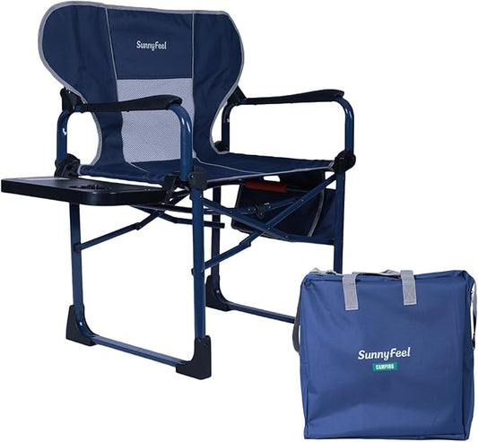 SUNNYFEEL Camping Directors Chair Aluminum Oversized Portable Folding Chair with Side Pocket and Adjustable Side Table for Beach, Fishing, Trip, Picnic, Lawn, Concert Outdoor Foldable Camp Chairs