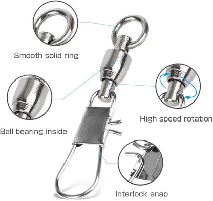 AMYSPORTS Fishing Swivels with Interlock Snap Ball Bearing Swivels Fishing Snap Swivels Saltwater Freshwater Fishing Tackle Leader Lure Jigs Line Fishing Connector