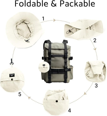 PFFY Quick Dry Waterproof Packable Bucket Hat for Women Men Outdoor Sun Hats with Detachable Chin Strap