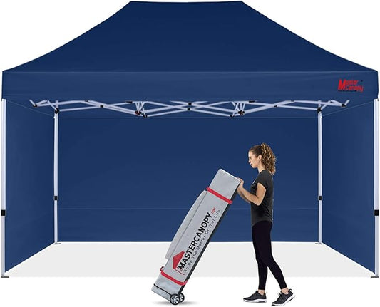 MASTERCANOPY Heavy Duty Pop-up Canopy Tent with Sidewalls (10x15,Navy Blue)