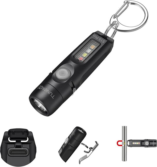 TNENGE S15Pro Keychain Flashlight,750 High Lumen EDC Pocket Flashlight with Clip,USB C Rechargeable Mini Flashlight with Magnet,Suitable for Hiking, Camping, Repair(Black)