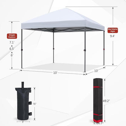 ABCCANOPY 10x10 Pop Up Canopy - Outdoor Patio Portable Canopy Tent Gazebo Heavy Duty for Backyard and Deck with 4 Sandbags and 8 Stakes(White, 10x10)