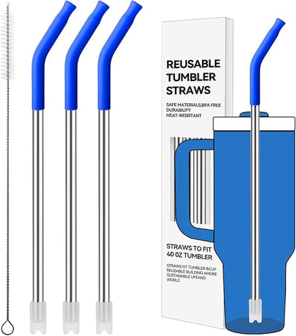 Reusable Metal Straws with Silicone Tip for Stanley 40oz,Stainless Steel Drinking Straws for 40oz Tumbler,3 Straight Tubes & 6 Tips& 1 Cleanr Brush(Iris)