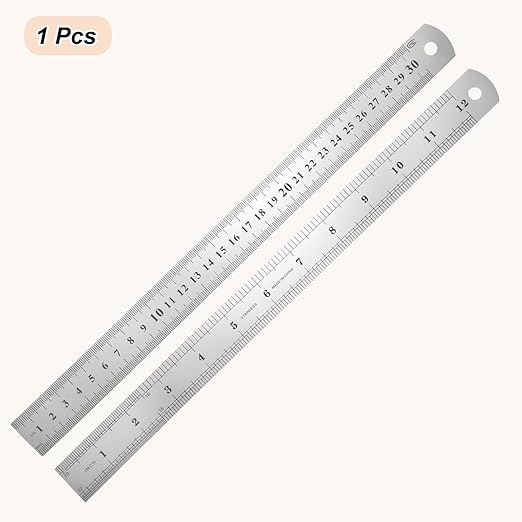 HARFINGTON Steel Ruler 12" x1-1/32 Machinist Metal Ruler Carbon Steel Metric Straight Edge Measuring Tools 0.3mm Thick for Engineering Architect Drawing Home Office